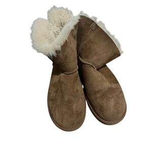 UGG Classic Short Boots Suede Leather‎ Shearling Bow Back Brown Women's